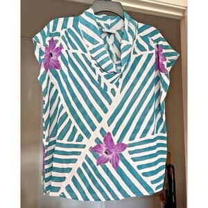 Vintage Campus Casuals California Blouse L Floral Semi Sheer Short Sleeve